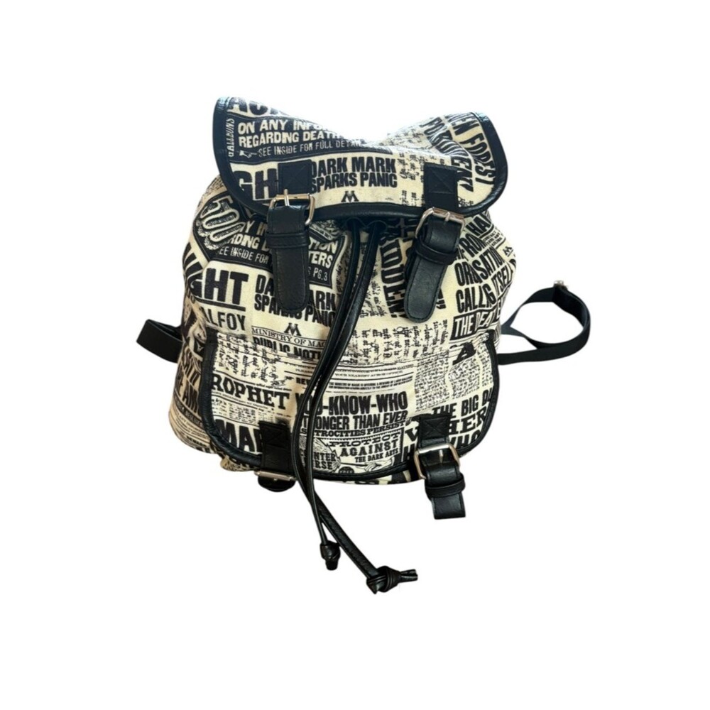 Black & White Newspaper Print Drawstring Backpack